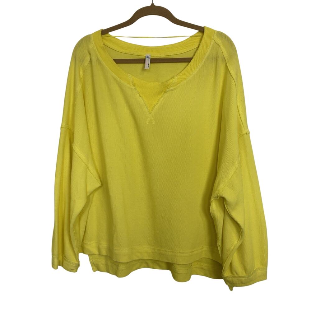 Free People FP Movement Yellow Rugby Match Long Sleeve Oversized Shirt XS